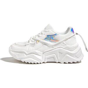 〽️Women's White Lucky Platform Colorblock Sneakers Chunky Dad Walking Shoes